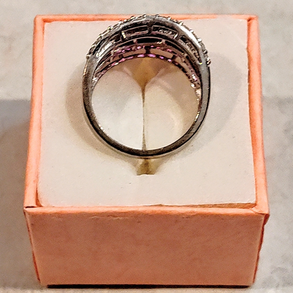 STERLING SILVER RUBY & DIAMOND RING BAGUETTE CUT RUBY & ROUND CUT DIAMONDS 8½ - Picture 12 of 16